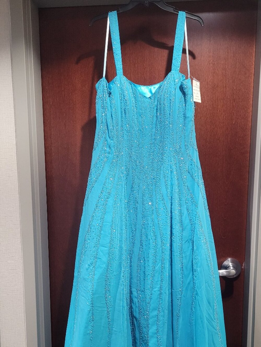 Mori Lee Paparazzi 7023 Size 22 Turquoise Blue Prom Dress